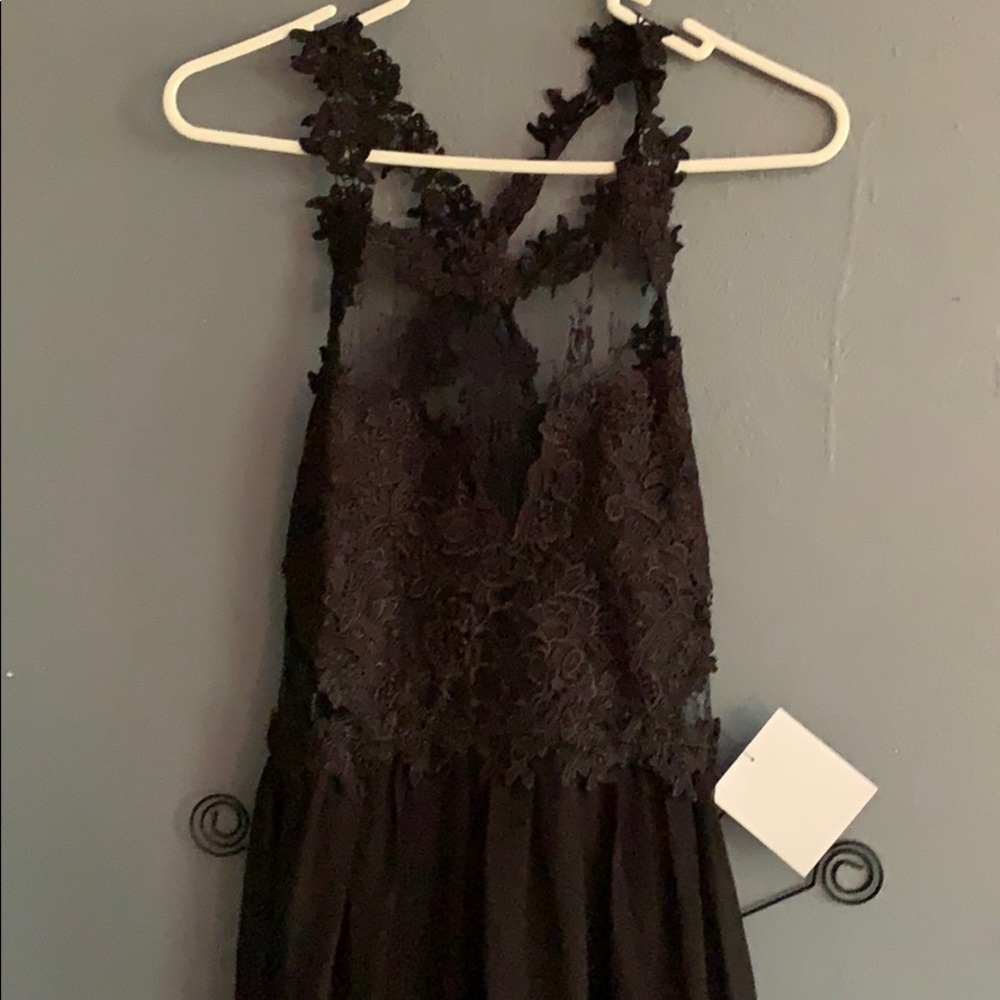 Black maxi dress with lace top